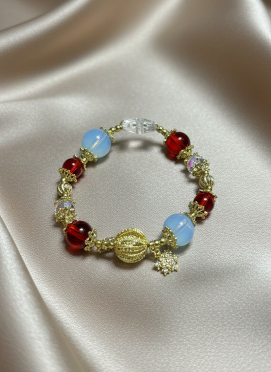 Bracelet with colorful beads on a satin surface