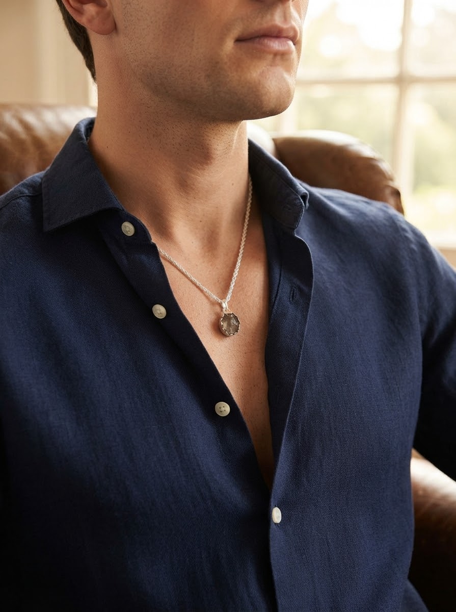 The Dusk Ember Sunstone Men’s Necklace – 925 Sterling Silver
