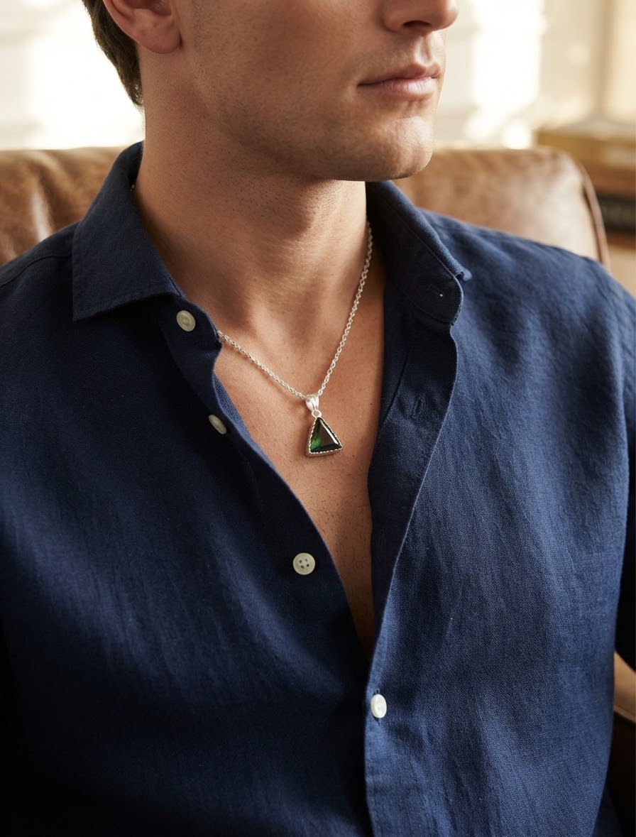Verdant Apex Green Onyx Men’s Necklace – 925 Sterling Silver