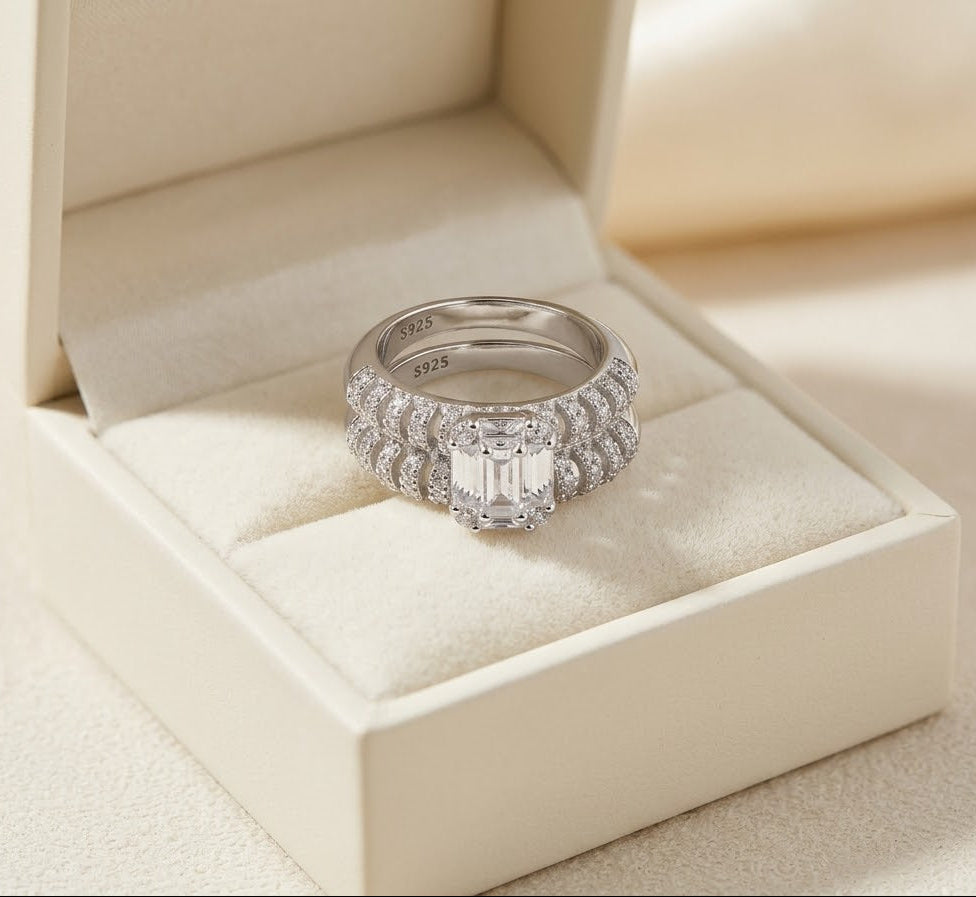 Imperial Twin Band Moissanite Ring – 925 Sterling Silver Luxury Ring for Women