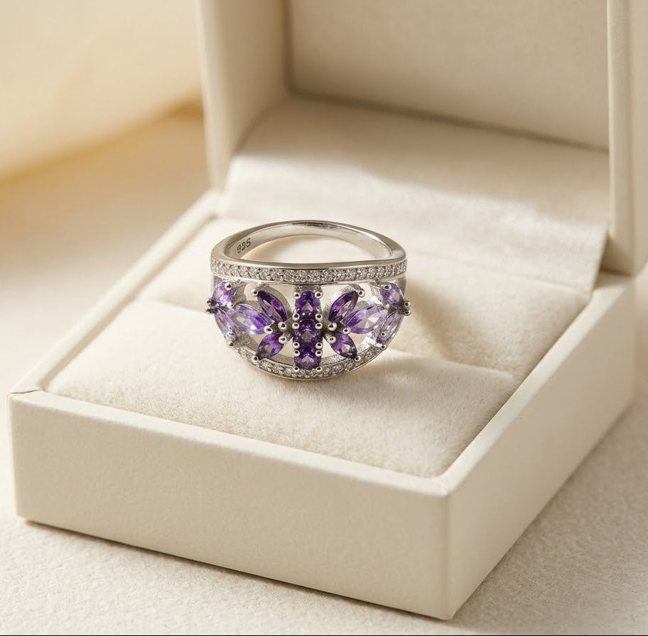 Amethyst Butterfly Grace Ring – 925 Sterling Silver Gemstone Ring for Women