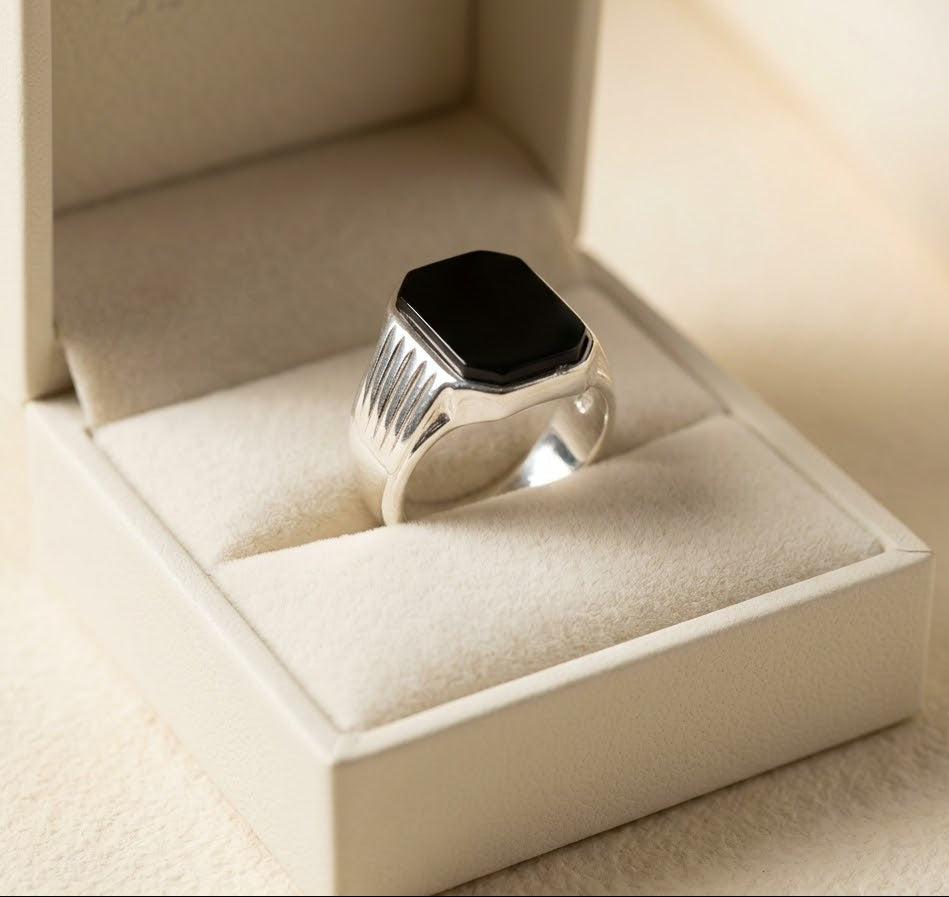 Midnight Obsidian Men’s Statement Ring – 925 Sterling Silver