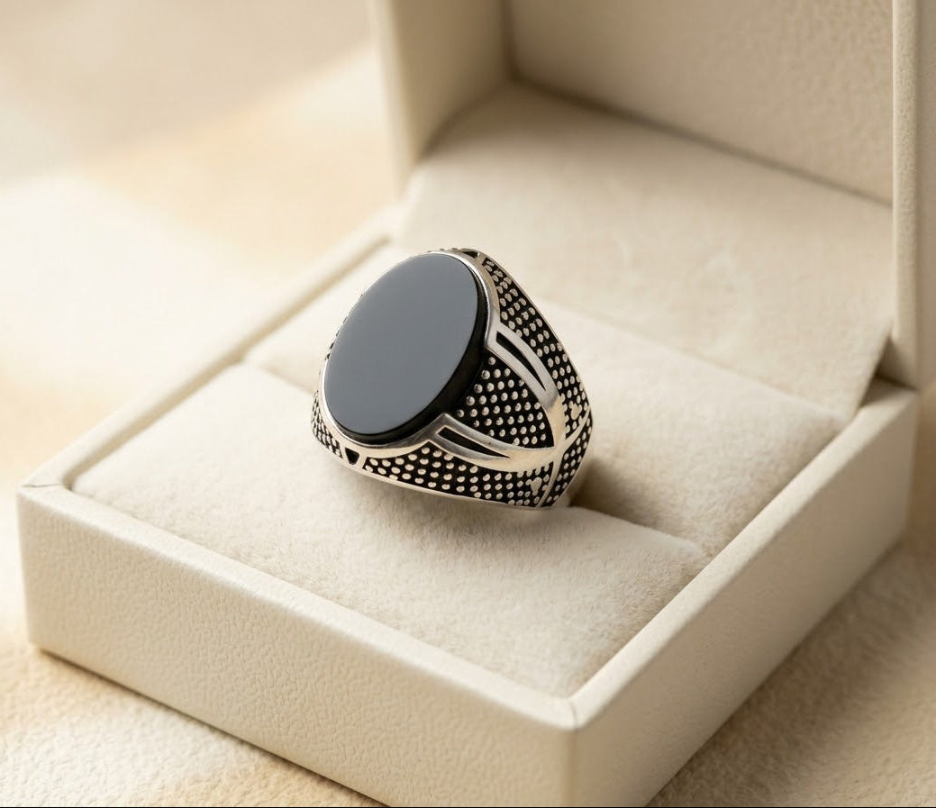 Midnight Onyx Heritage Ring for Him – 925 Sterling Silver