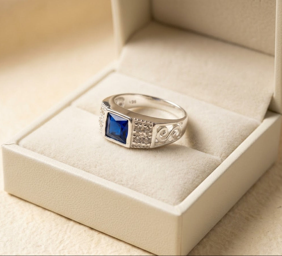 Midnight Royal Blue Sapphire Men’s Ring – 925 Sterling Silver