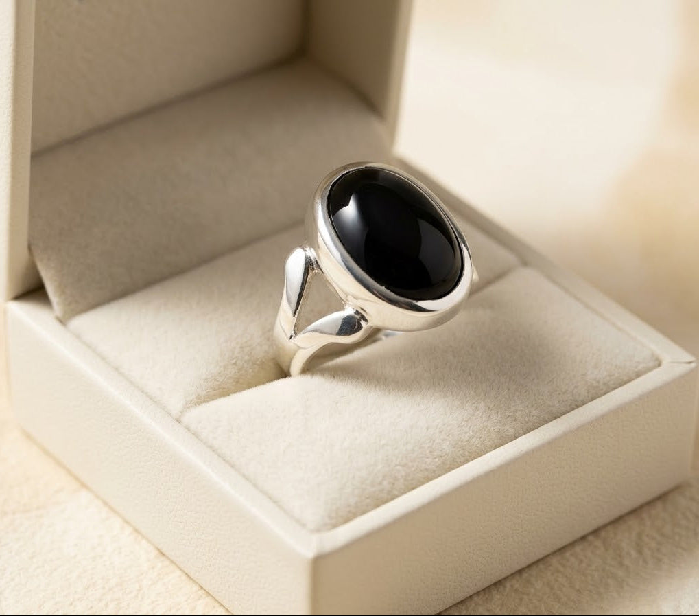 Midnight Obsidian Classic Ring for Him – 925 Sterling Silver
