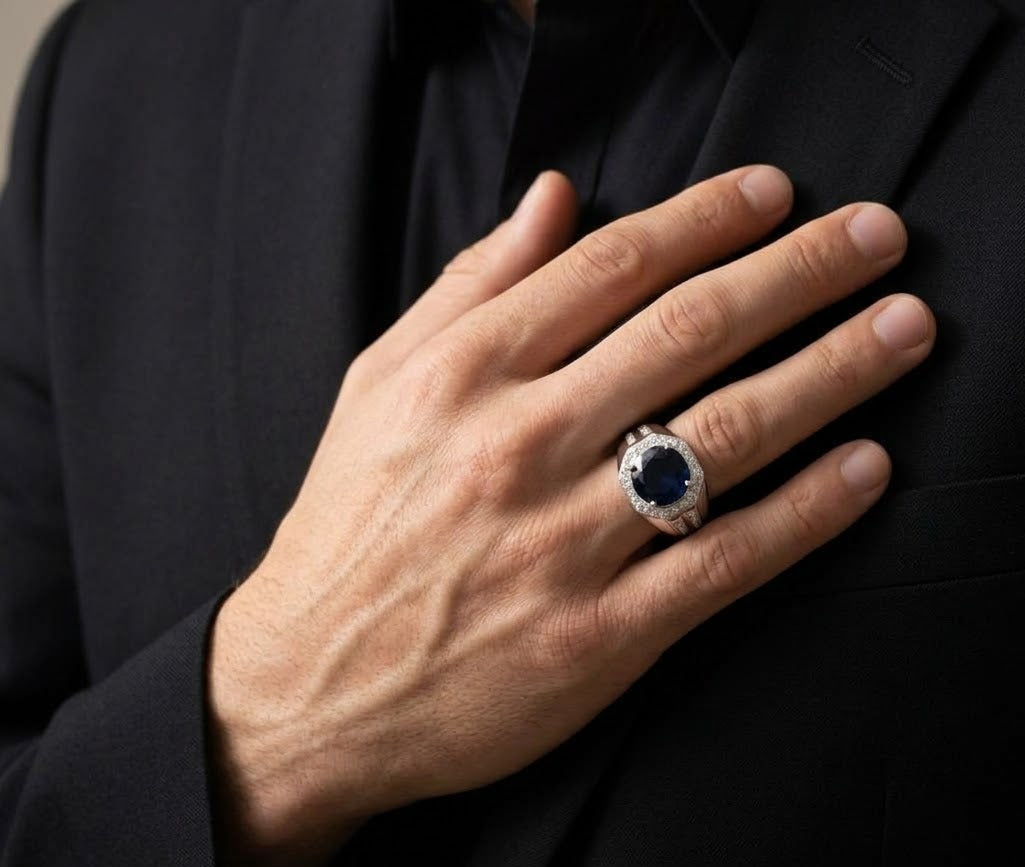 Royal Midnight Blue Sapphire Ring for Him – 925 Sterling Silver