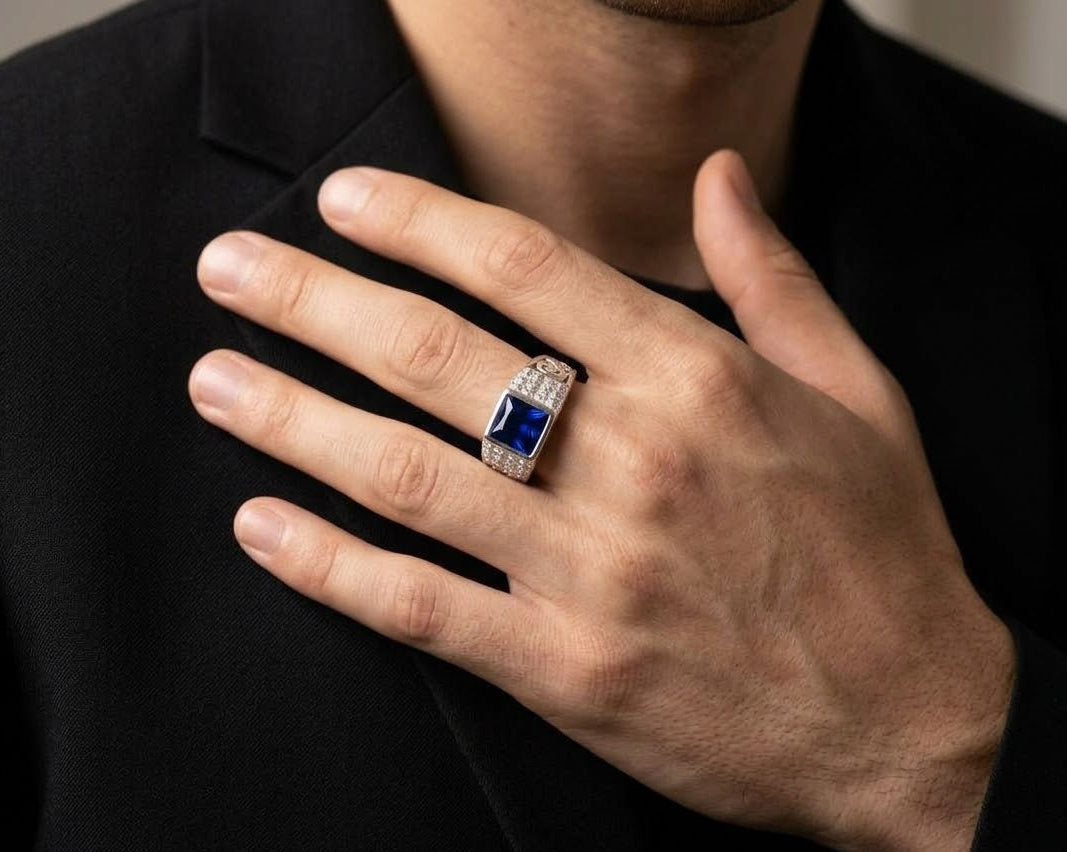 Midnight Royal Blue Sapphire Men’s Ring – 925 Sterling Silver