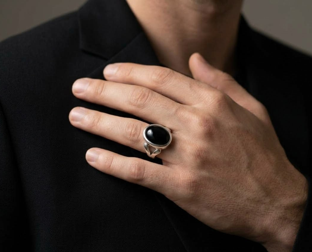 Midnight Obsidian Classic Ring for Him – 925 Sterling Silver