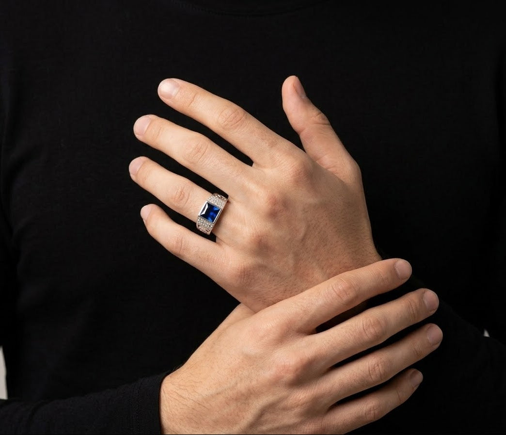 Midnight Royal Blue Sapphire Men’s Ring – 925 Sterling Silver