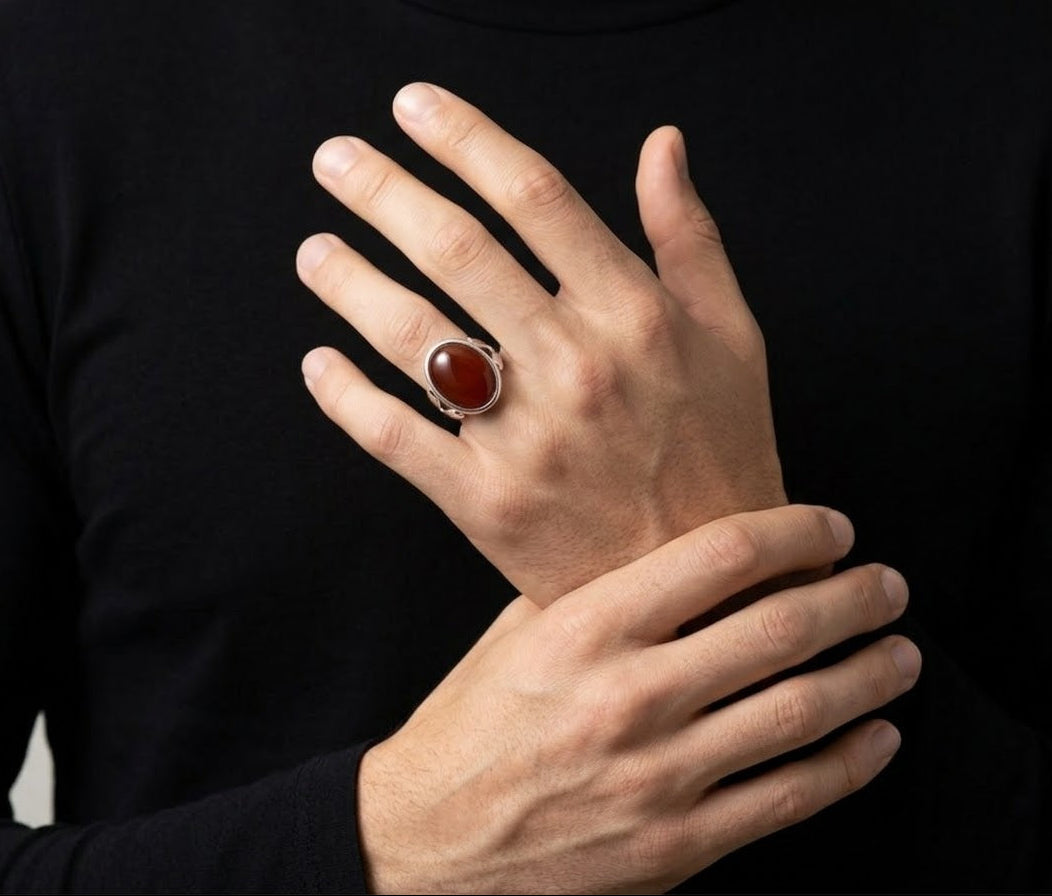 Heritage Aqeeq Elegance Ring for Him – 925 Sterling Silver
