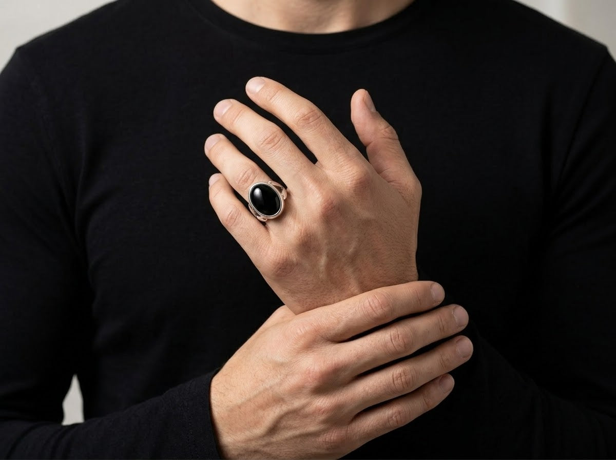 Midnight Obsidian Classic Ring for Him – 925 Sterling Silver