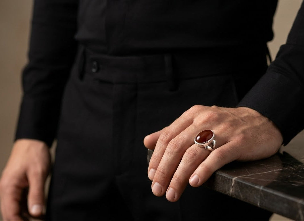 Heritage Aqeeq Elegance Ring for Him – 925 Sterling Silver