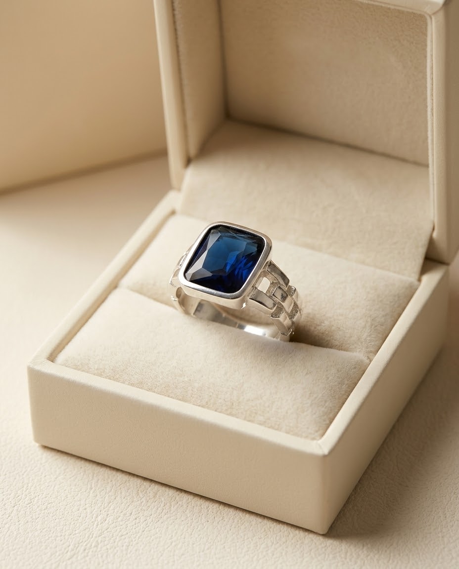 Royal Blue Sapphire Men’s Ring – 925 Sterling Silver