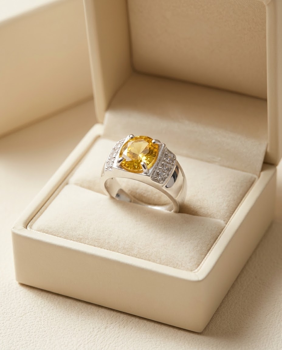 Golden Radiance Yellow Moissanite Men’s Ring – 925 Sterling Silver