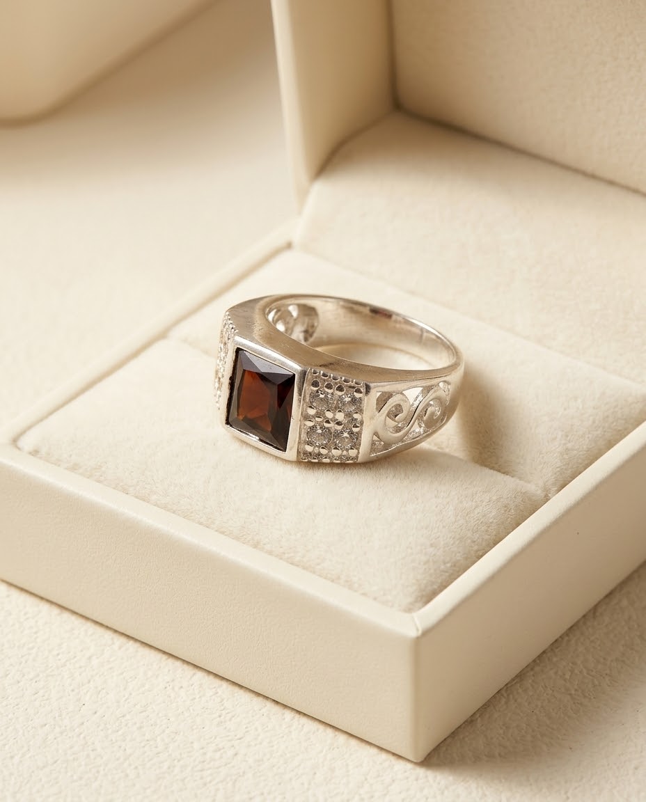 Crimson Heritage Garnet Men’s Ring – 925 Sterling Silver