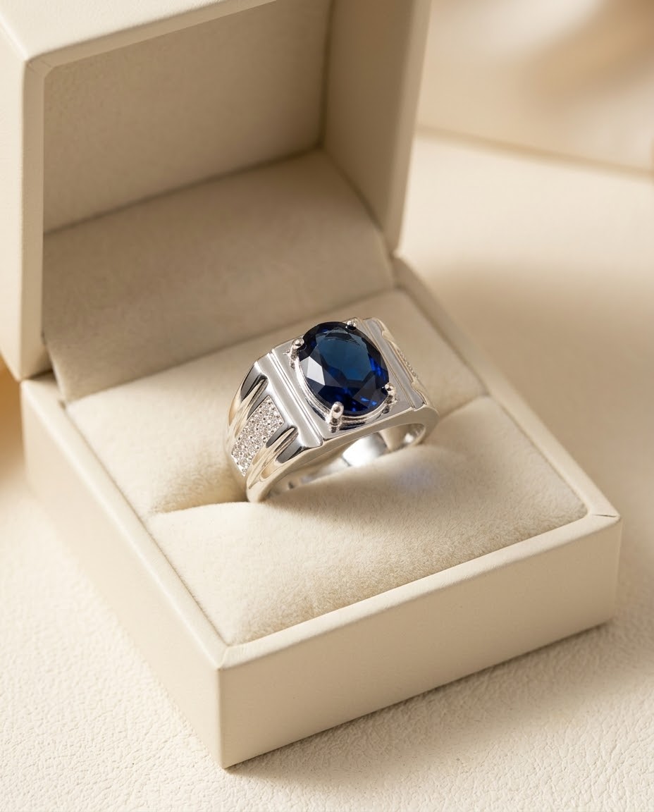 Royal Blue Sapphire Men’s Ring – 925 Sterling Silver