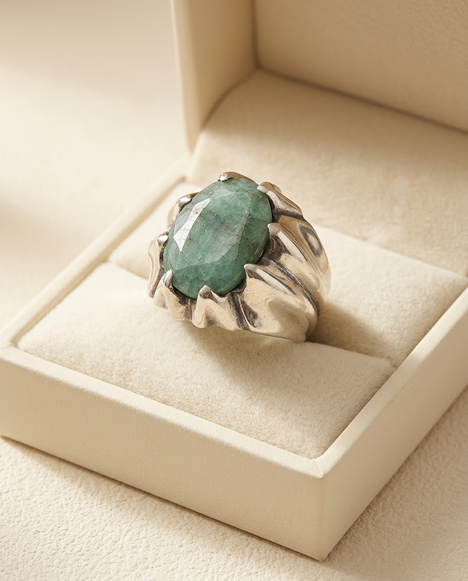 Emerald Majesty Men’s Ring – 925 Sterling Silver