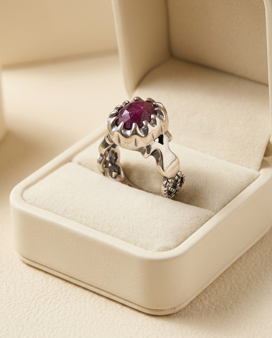 Garnet Royal Crest Men’s Ring – 925 Sterling Silver