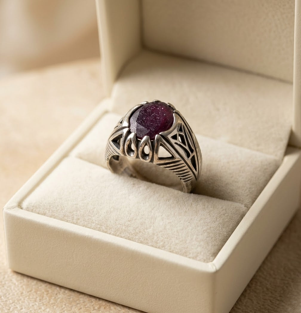 Ruby Imperial Emblem Men’s Ring – 925 Sterling Silver