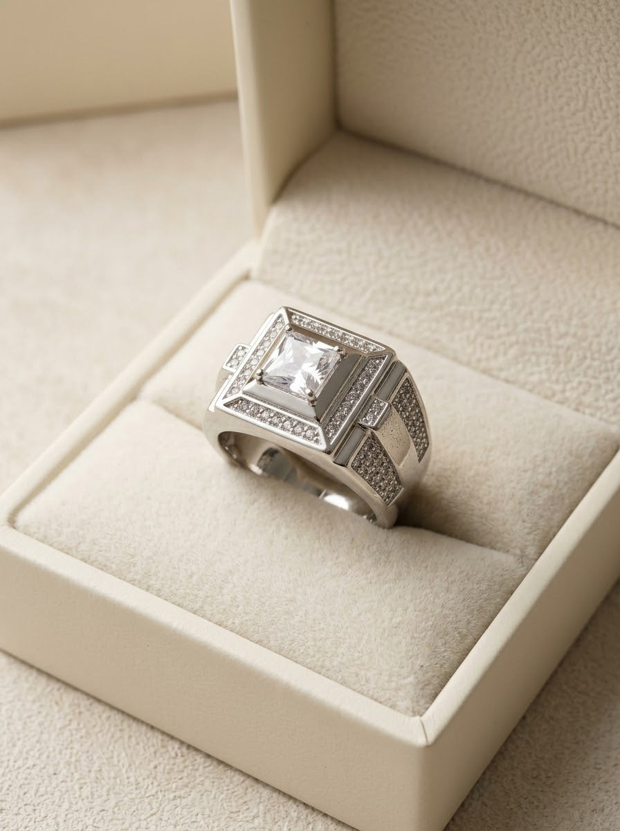 Imperial Brilliance Moissanite Men’s Ring – 925 Sterling Silver