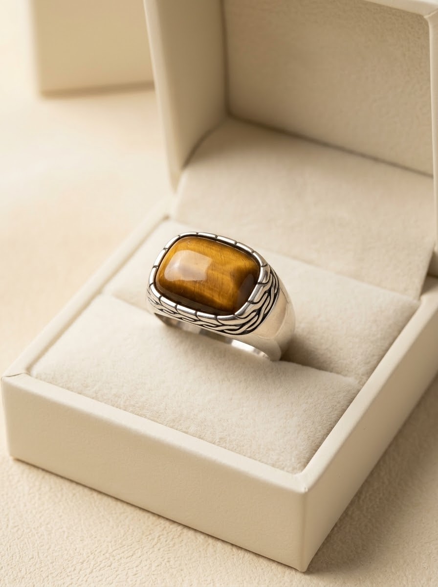 Golden Vision Tiger Eye Men’s Ring – 925 Sterling Silver