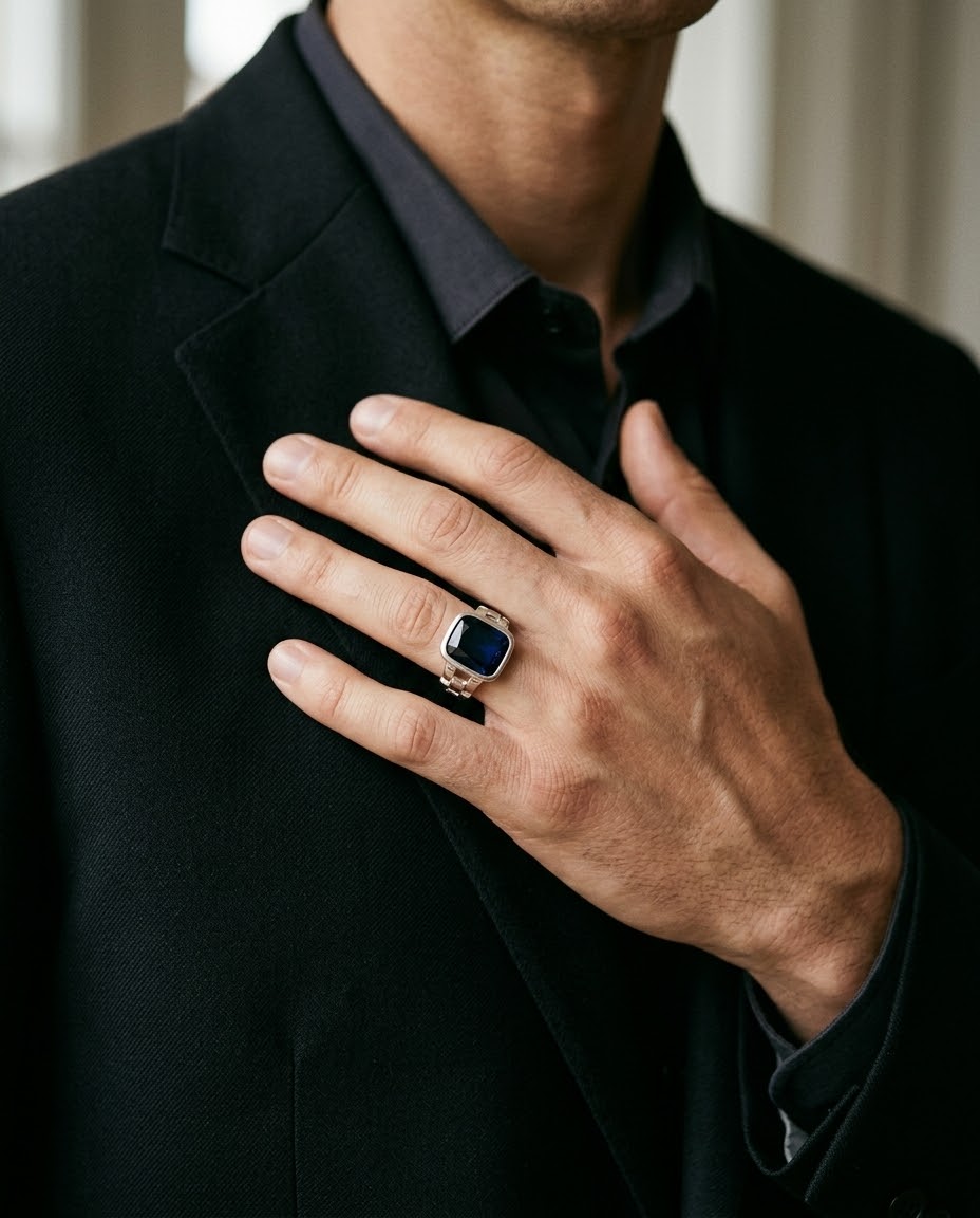 Royal Blue Sapphire Men’s Ring – 925 Sterling Silver