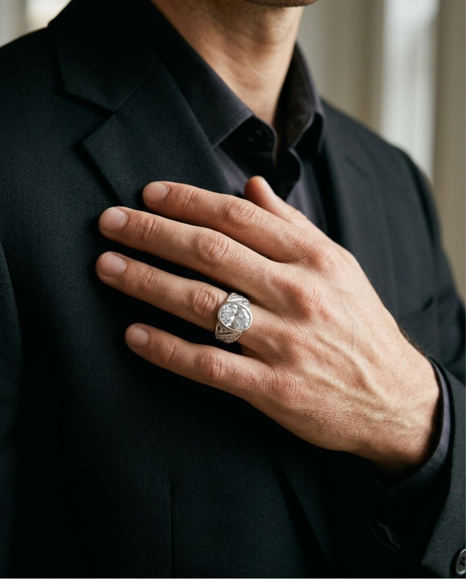 Celestial Brilliance Moissanite Men’s Ring – 925 Sterling Silver