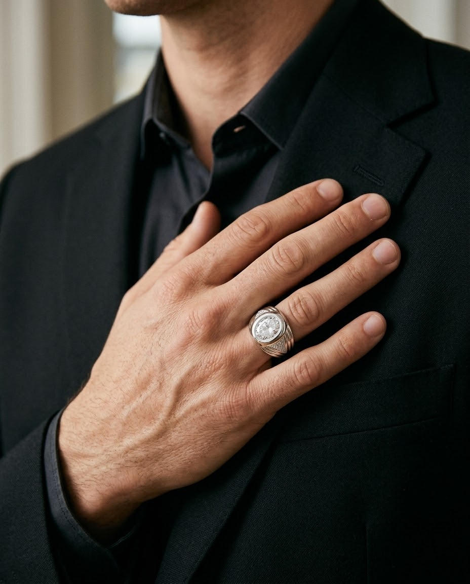 Imperial Brilliance Moissanite Men’s Ring – 925 Sterling Silver