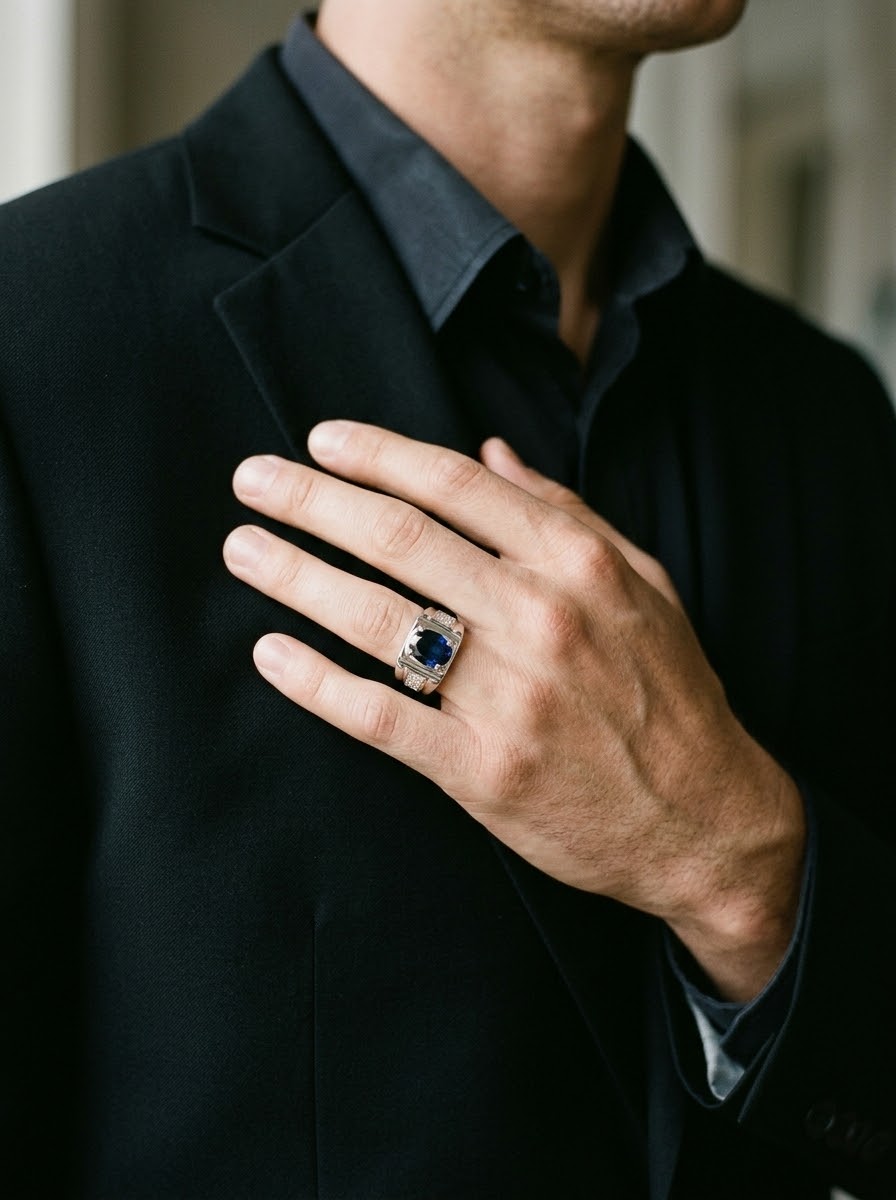 Royal Blue Sapphire Men’s Ring – 925 Sterling Silver