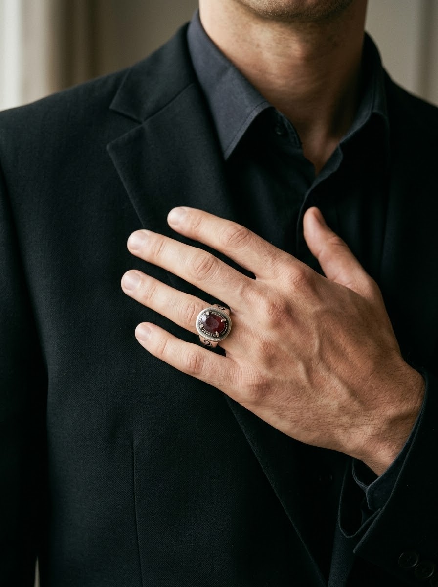 Garnet Heritage Men’s Ring – 925 Sterling Silver