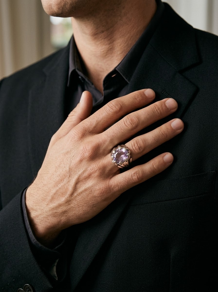 Amethyst Imperial Bloom Men’s Ring – 925 Sterling Silver