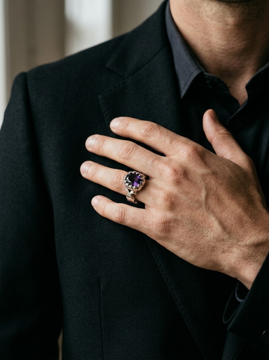 Amethyst Royal Crest Men’s Ring – 925 Sterling Silver