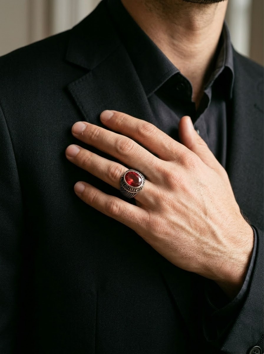 Crimson Heritage Red Garnet Men’s Ring – 925 Sterling Silver