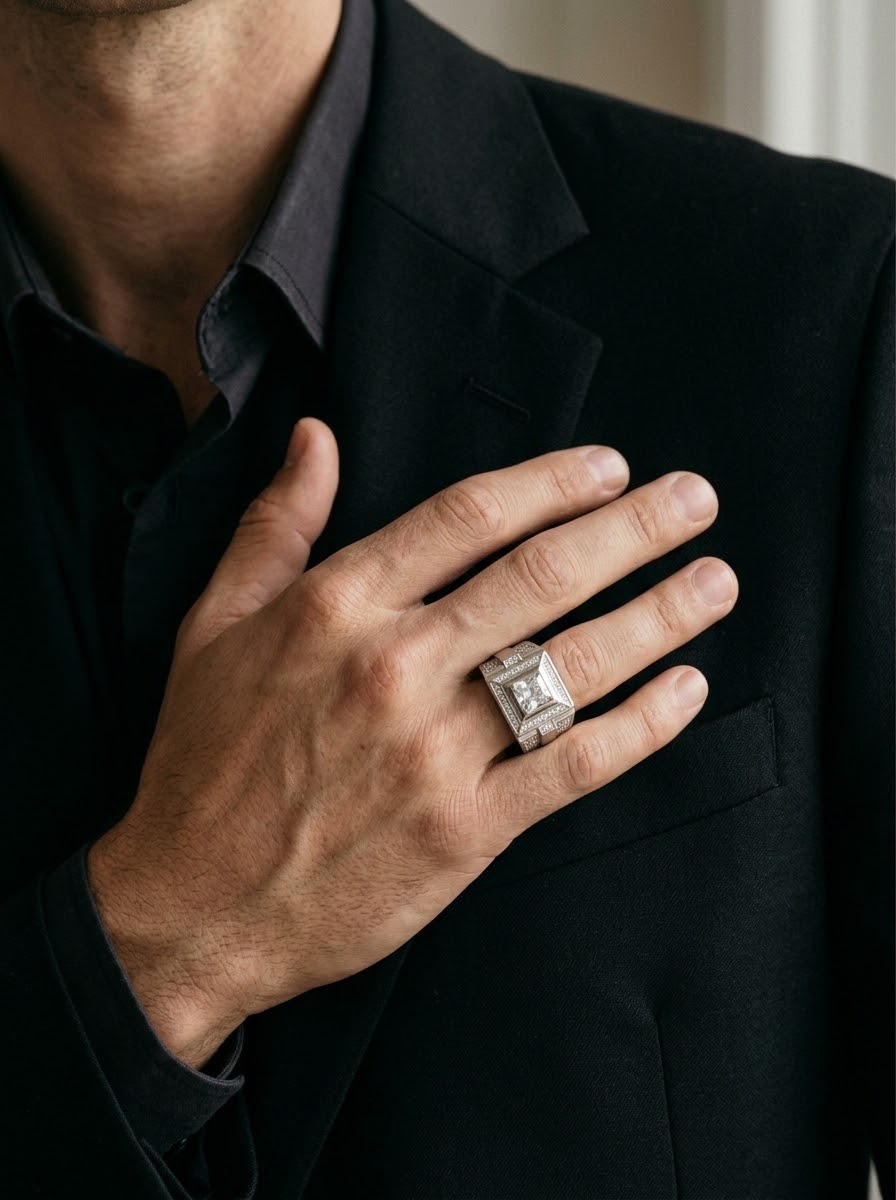 Imperial Brilliance Moissanite Men’s Ring – 925 Sterling Silver