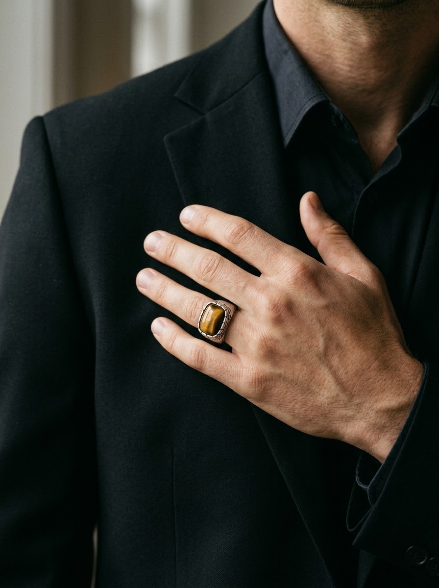 Golden Vision Tiger Eye Men’s Ring – 925 Sterling Silver