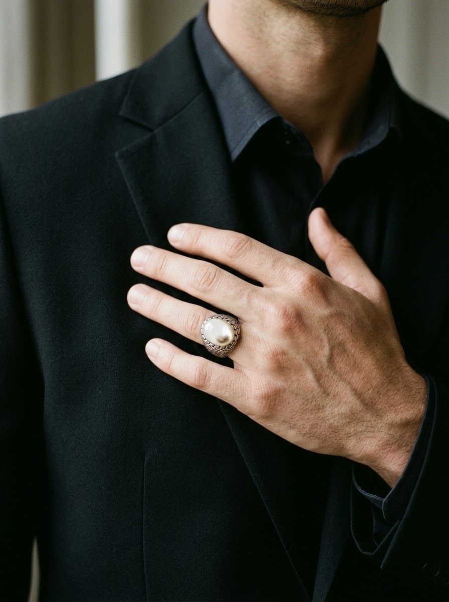Imperial Moonlight Men’s Ring – 925 Sterling Silver with Natural Moonstone