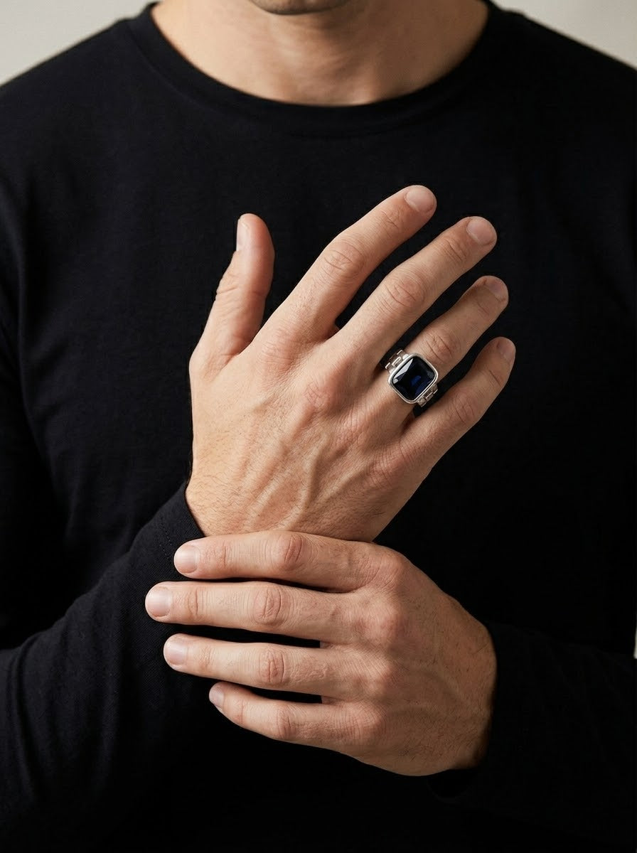 Royal Blue Sapphire Men’s Ring – 925 Sterling Silver