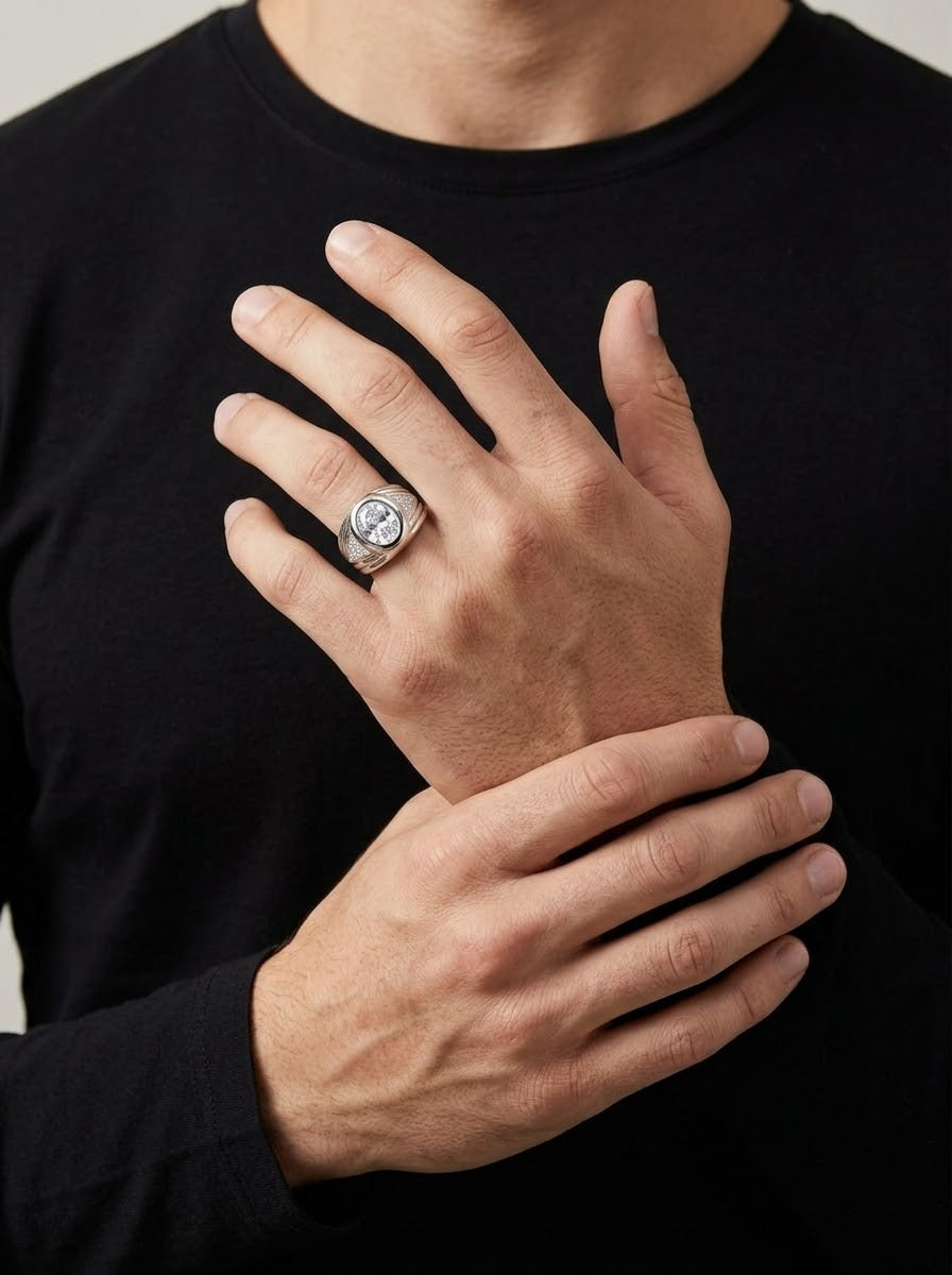 Imperial Brilliance Moissanite Men’s Ring – 925 Sterling Silver
