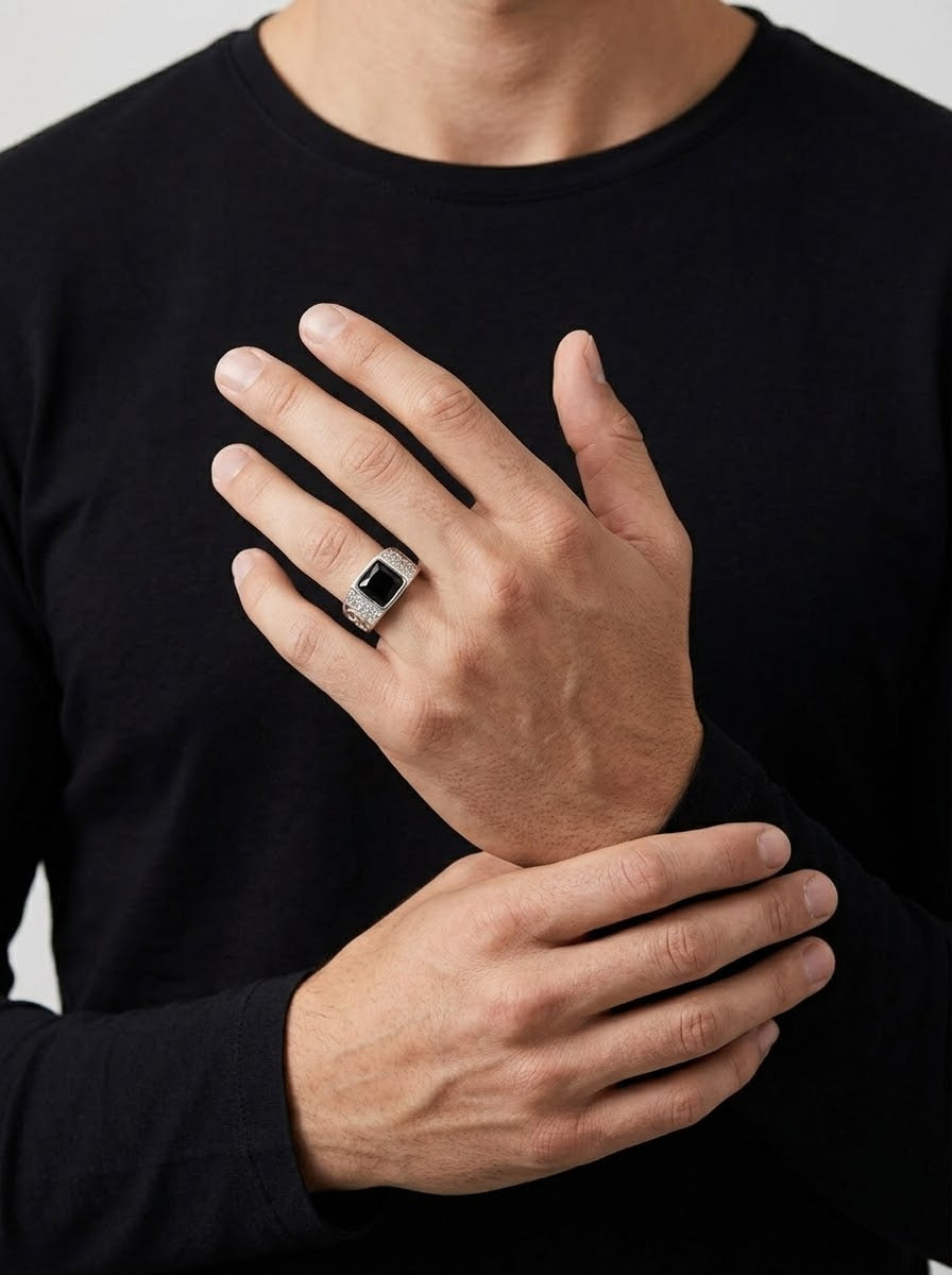 Midnight Onyx Heritage Men’s Ring – 925 Sterling Silver