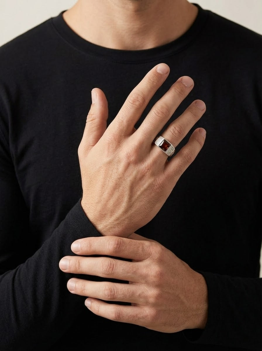 Crimson Heritage Garnet Men’s Ring – 925 Sterling Silver