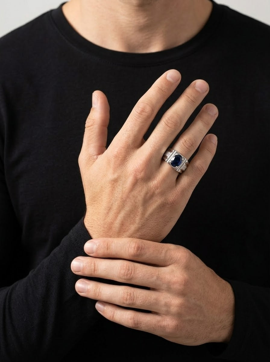 Royal Blue Sapphire Men’s Ring – 925 Sterling Silver