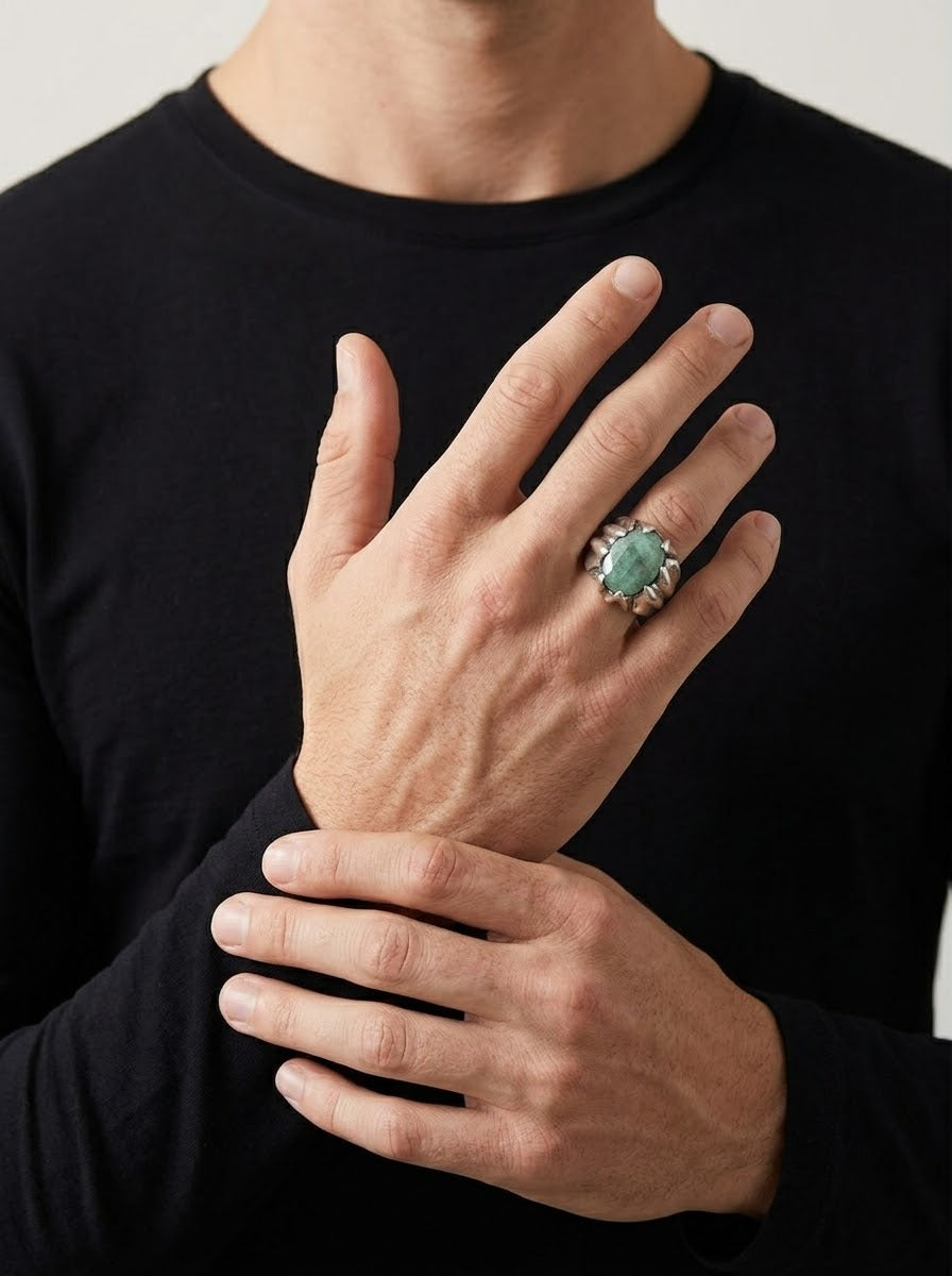 Emerald Majesty Men’s Ring – 925 Sterling Silver