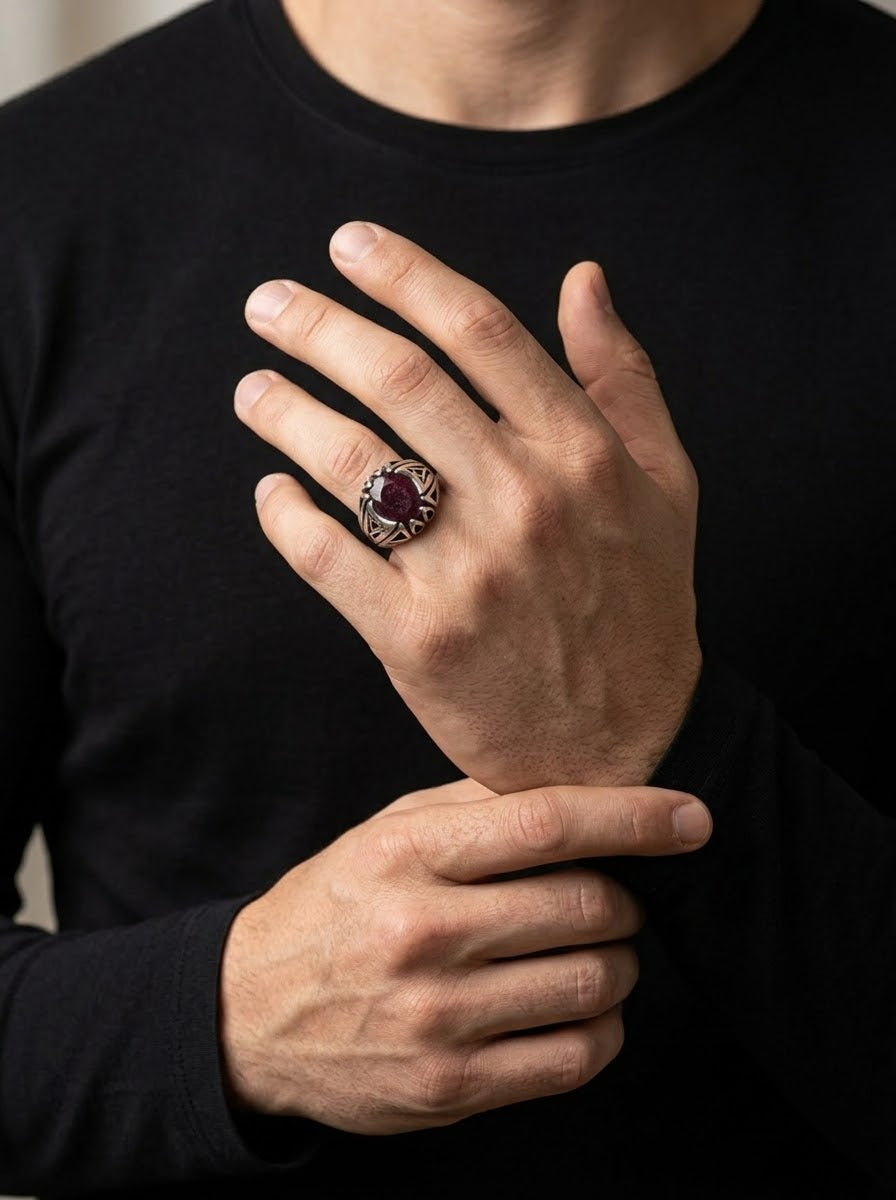 Ruby Imperial Emblem Men’s Ring – 925 Sterling Silver