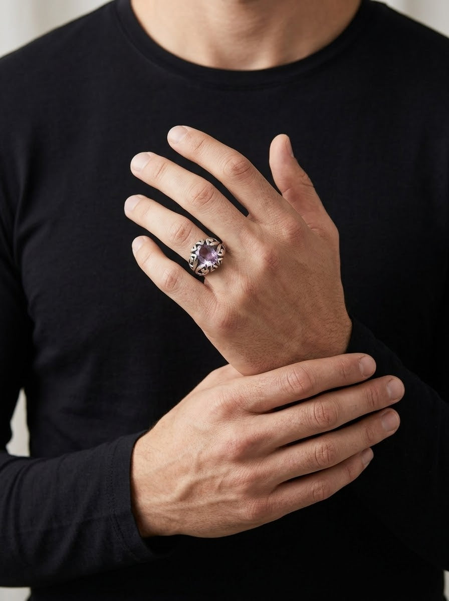 Amethyst Royal Vine Men’s Ring – 925 Sterling Silver