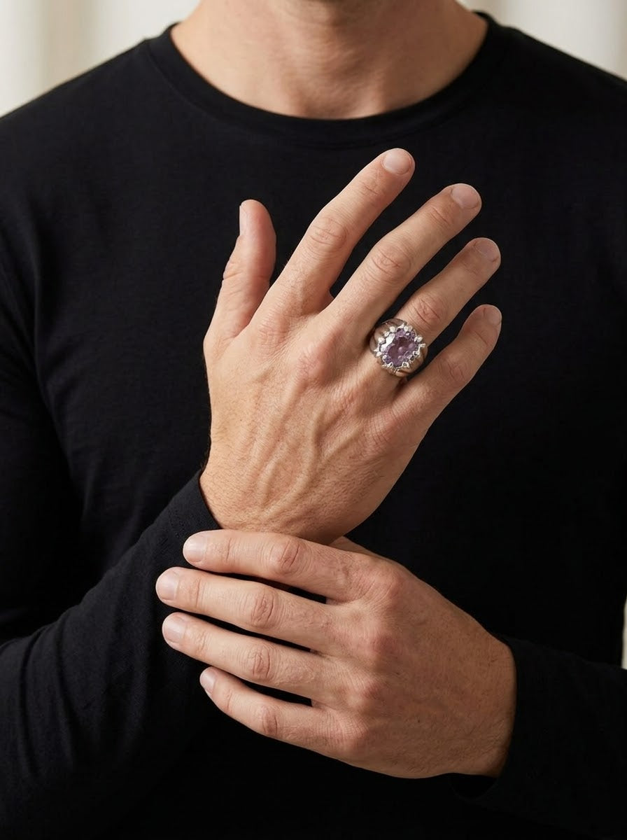 Amethyst Imperial Bloom Men’s Ring – 925 Sterling Silver