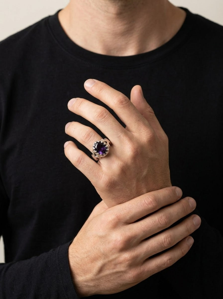 Amethyst Royal Crest Men’s Ring – 925 Sterling Silver