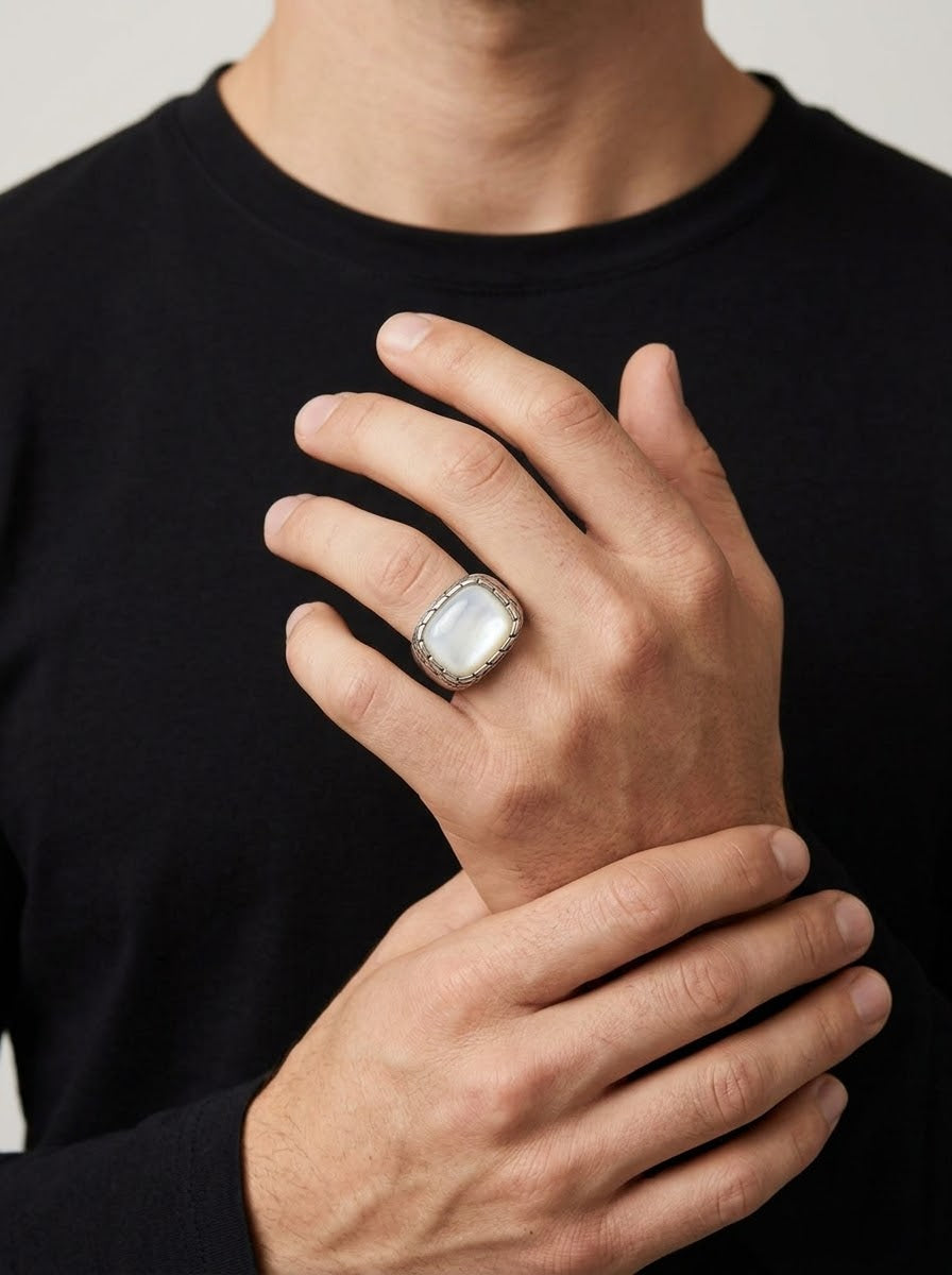 Lunar Majesty Moonstone Men’s Ring – 925 Sterling Silver