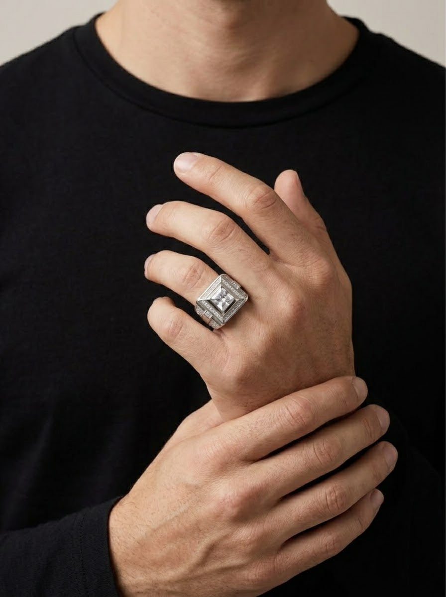 Imperial Brilliance Moissanite Men’s Ring – 925 Sterling Silver