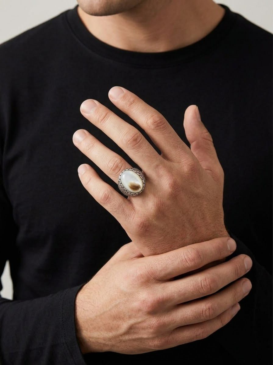 Imperial Moonlight Men’s Ring – 925 Sterling Silver with Natural Moonstone