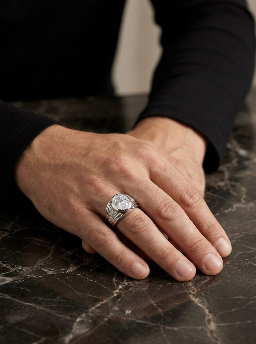 Imperial Brilliance Moissanite Men’s Ring – 925 Sterling Silver